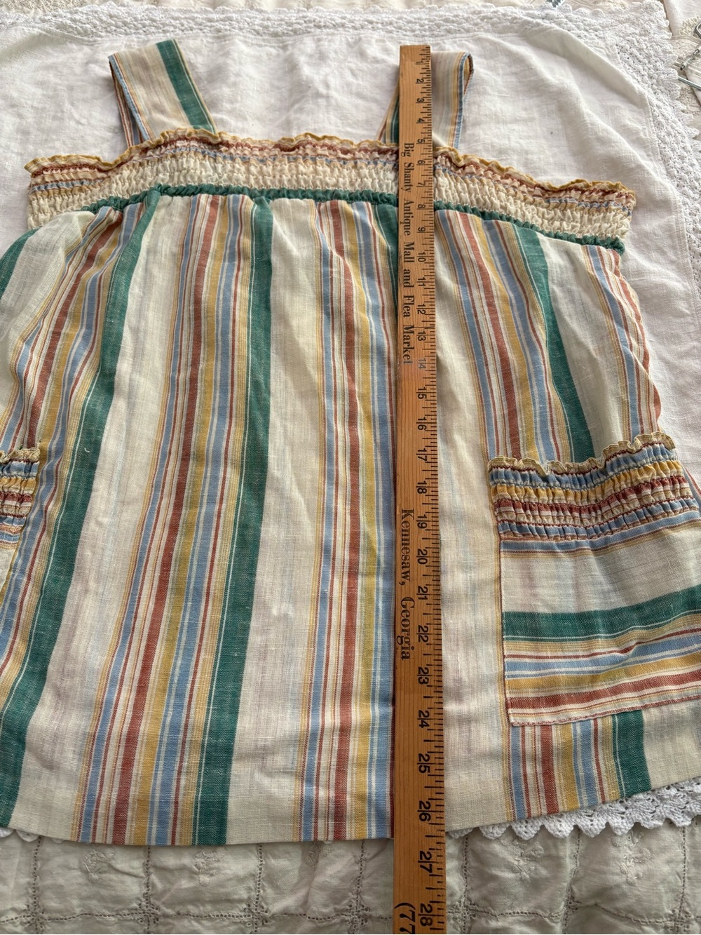 Vintage 70s Striped Smocked Pocket Tank Top - Multicolor Union Made XL - Picture 4 of 13